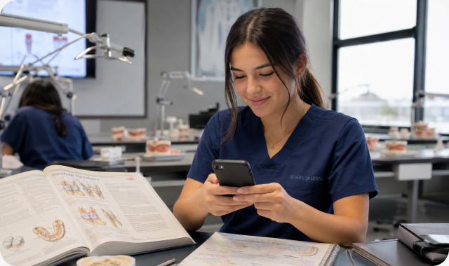Student reviewing anatomy after lecture